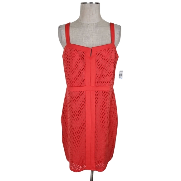 Thalia Sodi Eyelet Dress XL Red Hibiscus Bloom Spaghetti Straps Back Zip New - Picture 1 of 9
